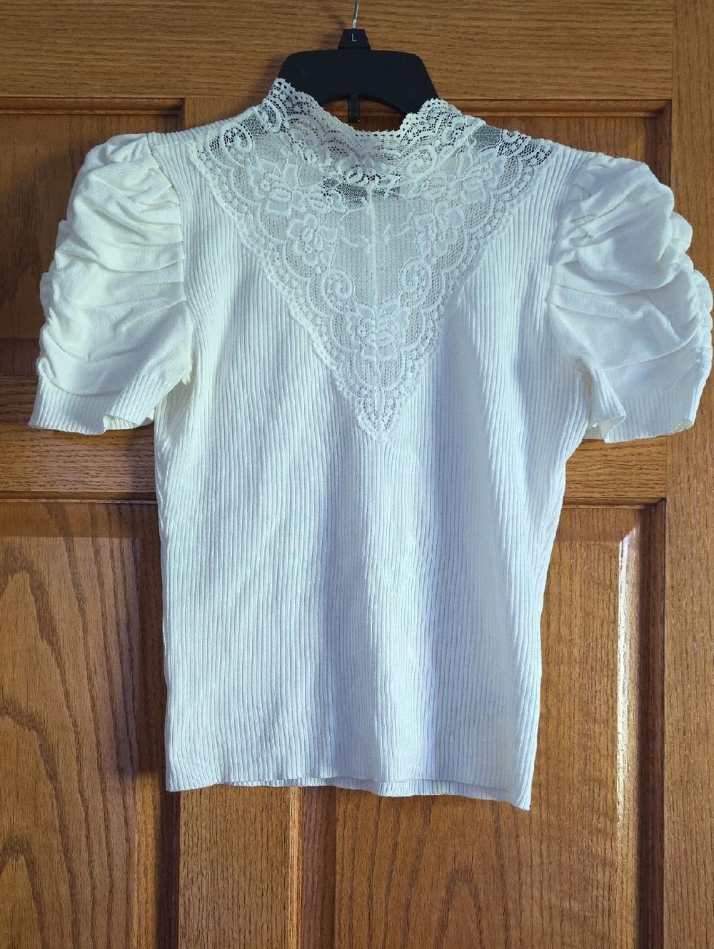 Almost Famous Ivory Lace Yoke Puff Sleeve Top